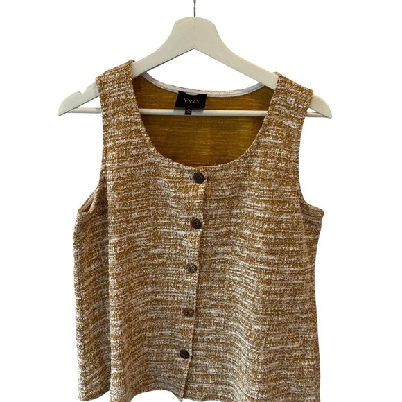 Anthropologie W5 Mustard Button Front Textured Tank Top Sz S Casual Relaxed Fit - Picture 2 of 6